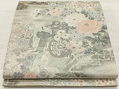 平和屋着物◎六通柄袋帯　唐織　瑞宝御所車文　九百プラチナ箔　正絹　逸品　CAAX3568qv