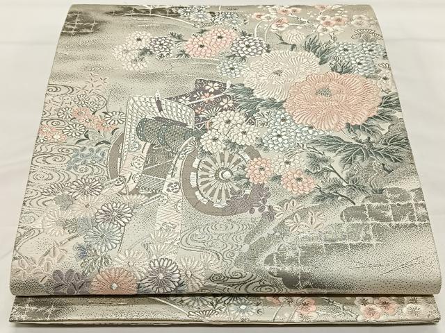 平和屋着物◎六通柄袋帯　唐織　瑞宝御所車文　九百プラチナ箔　正絹　逸品　CAAX3568qv