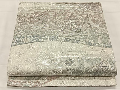 平和屋着物◎六通柄袋帯　更紗花文　銀糸　正絹　逸品　CAAX3570qv