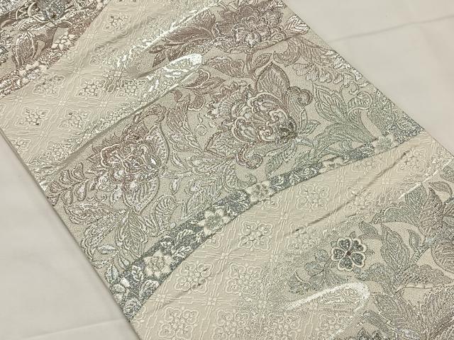 平和屋着物◎六通柄袋帯　更紗花文　銀糸　正絹　逸品　CAAX3570qv