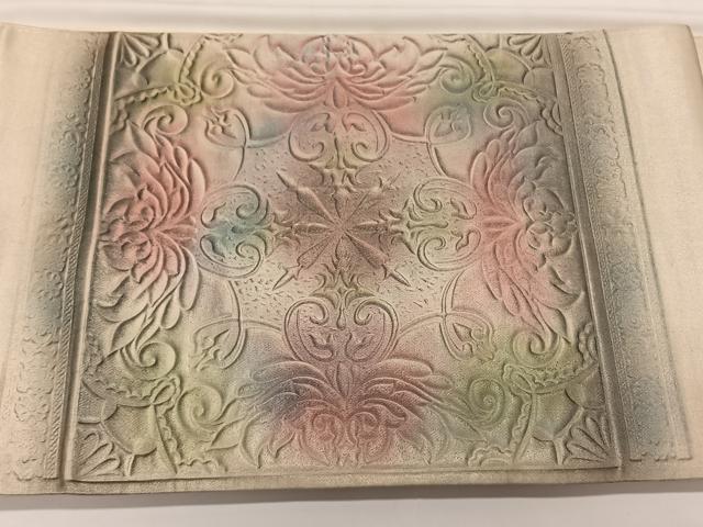 平和屋着物◎太鼓柄袋帯　型押し　更紗花文　正絹　逸品　CAAX3576qv