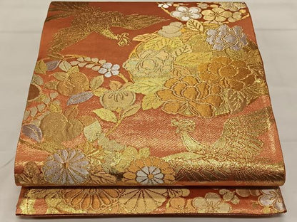 平和屋着物◎佐賀錦　六通柄袋帯　鳳凰花丸文　金銀糸　正絹　逸品　CAAX3577qv