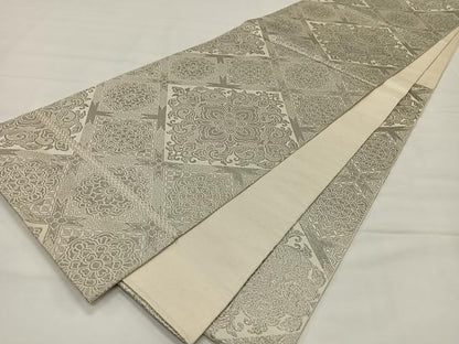 平和屋着物◎六通柄袋帯　天井花文　銀彩　正絹　逸品　CAAX3581qv