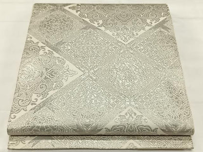 平和屋着物◎六通柄袋帯　天井花文　銀彩　正絹　逸品　CAAX3581qv