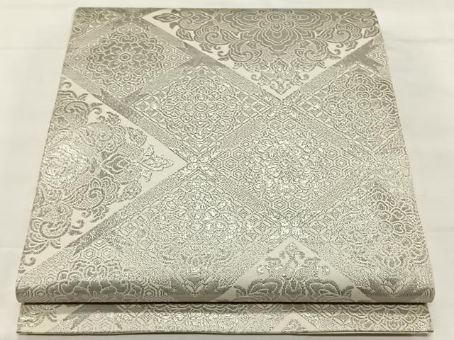 平和屋着物◎六通柄袋帯　天井花文　銀彩　正絹　逸品　CAAX3581qv