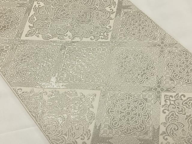 平和屋着物◎六通柄袋帯　天井花文　銀彩　正絹　逸品　CAAX3581qv