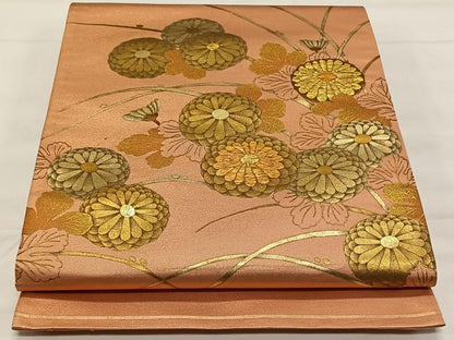 平和屋着物◎太鼓柄袋帯　刺繍　菊　金彩　正絹　逸品　CAAX3594qv