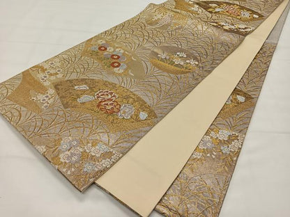 平和屋着物◎六通柄袋帯　唐織　地紙花文　金糸　やまと誂製　正絹　逸品　CAAX3595qv
