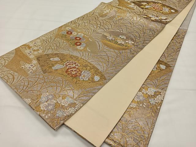 平和屋着物◎六通柄袋帯　唐織　地紙花文　金糸　やまと誂製　正絹　逸品　CAAX3595qv