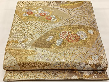 平和屋着物◎六通柄袋帯　唐織　地紙花文　金糸　やまと誂製　正絹　逸品　CAAX3595qv