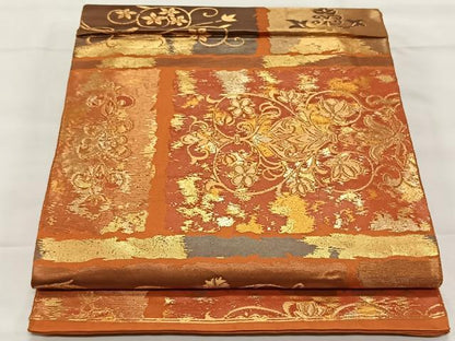 平和屋着物◎六通柄袋帯 花唐草文 金糸 正絹 逸品 CAAX3598qv