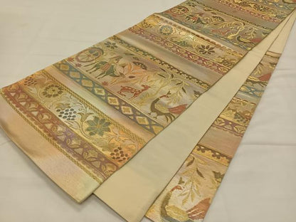 平和屋着物◎西陣　六通柄袋帯　横段抽象花文　金糸　正絹　逸品　CAAX3600qv