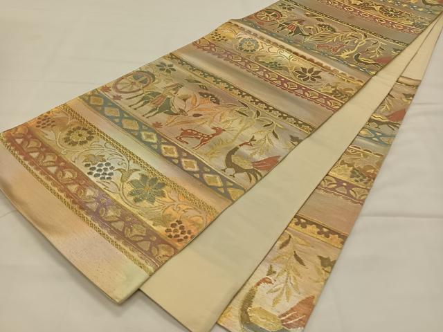 平和屋着物◎西陣　六通柄袋帯　横段抽象花文　金糸　正絹　逸品　CAAX3600qv