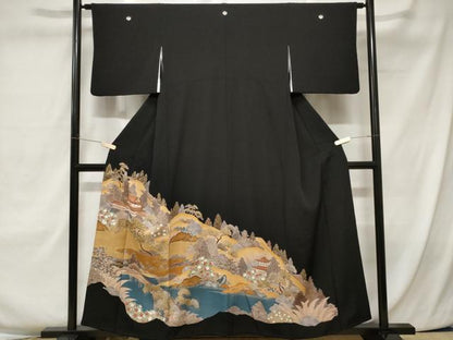 平和屋着物■豪華黒留袖　駒刺繍　御所解文　金彩　正絹　逸品　CAAX3671ev