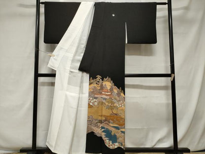 平和屋着物■豪華黒留袖　駒刺繍　御所解文　金彩　正絹　逸品　CAAX3671ev