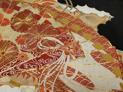平和屋着物■豪華黒留袖　駒刺繍　檜扇花文　金彩　正絹　逸品　CAAX3689ev