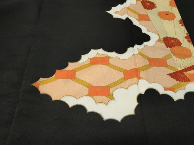 平和屋着物■豪華黒留袖　駒刺繍　檜扇花文　金彩　正絹　逸品　CAAX3689ev