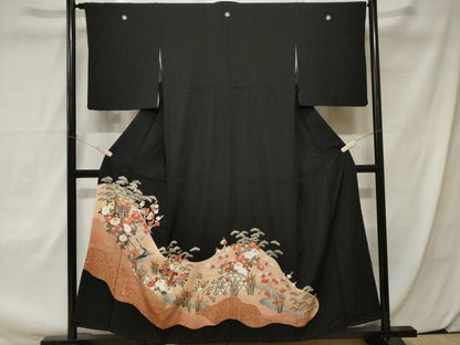 平和屋着物■豪華黒留袖 鴛鴦御所車花文 金彩 正絹 逸品 CAAX3910ev
