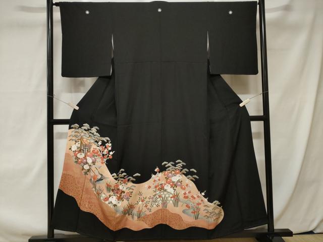 平和屋着物■豪華黒留袖 鴛鴦御所車花文 金彩 正絹 逸品 CAAX3910ev