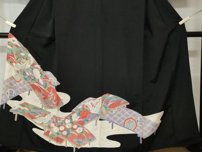 平和屋着物■豪華黒留袖　駒刺繍　飛鶴七宝花文　正絹　逸品　CAAX4013ev