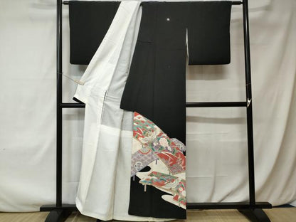 平和屋着物■豪華黒留袖　駒刺繍　飛鶴七宝花文　正絹　逸品　CAAX4013ev