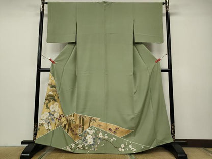平和屋着物●豪華色留袖　駒刺繍　草花文　金彩　正絹　逸品　CAAX4411ut