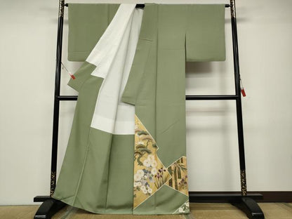 平和屋着物●豪華色留袖　駒刺繍　草花文　金彩　正絹　逸品　CAAX4411ut