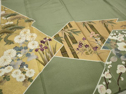 平和屋着物●豪華色留袖　駒刺繍　草花文　金彩　正絹　逸品　CAAX4411ut