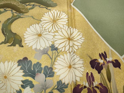 平和屋着物●豪華色留袖　駒刺繍　草花文　金彩　正絹　逸品　CAAX4411ut