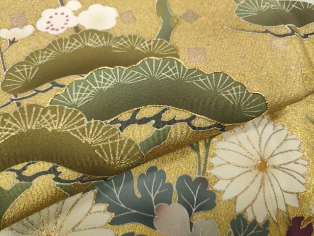 平和屋着物●豪華色留袖　駒刺繍　草花文　金彩　正絹　逸品　CAAX4411ut