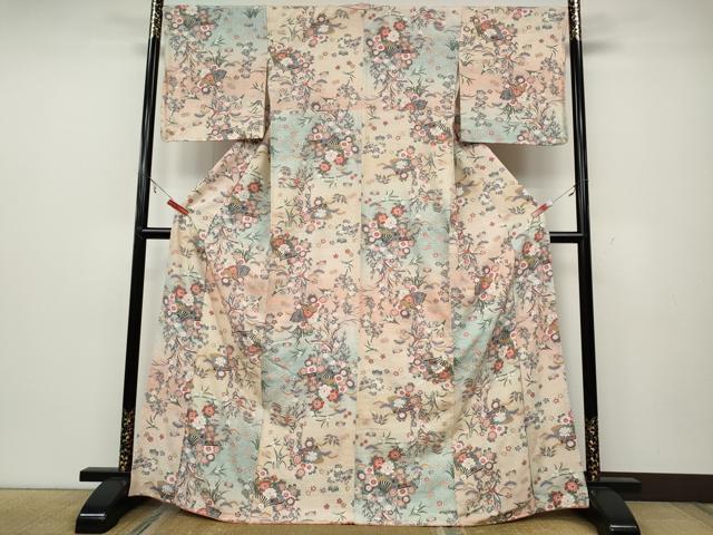 平和屋着物●上質な小紋 扇面花鳥文 金彩 正絹 逸品 CAAX4419ut
