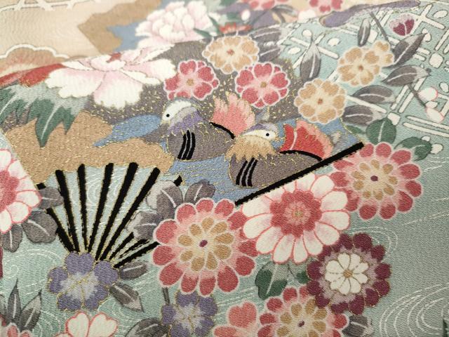 平和屋着物●上質な小紋 扇面花鳥文 金彩 正絹 逸品 CAAX4419ut