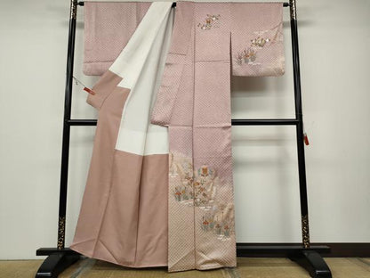 平和屋着物●訪問着　絞り　刺繍　流水吉祥花文　暈し染め　金銀彩　正絹　逸品　CAAX4421ut