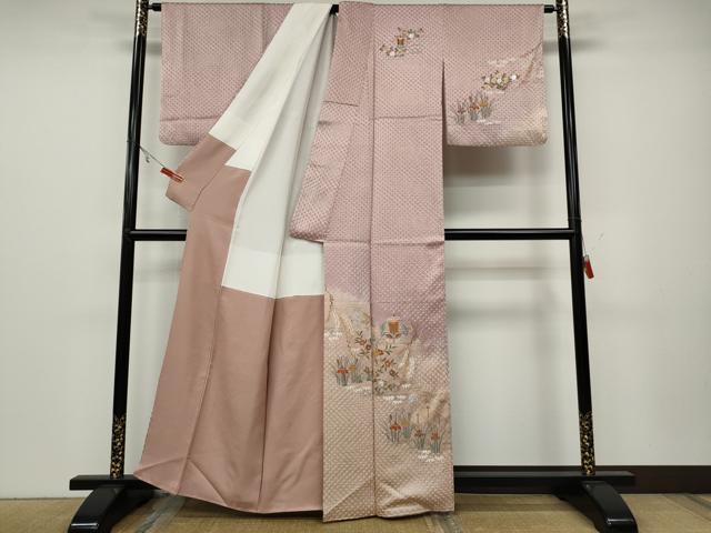 平和屋着物●訪問着　絞り　刺繍　流水吉祥花文　暈し染め　金銀彩　正絹　逸品　CAAX4421ut