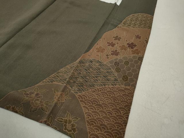 平和屋着物●上質な小紋 吉祥草花文 鬼しぼ縮緬 正絹 逸品 未使用 CAAX4427ut