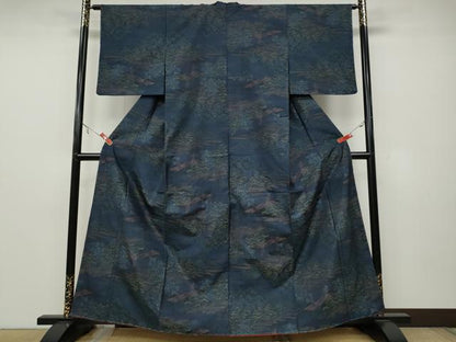 平和屋着物●本場大島紬 筏人物草木文 正絹 逸品 未使用 CAAX4431ut