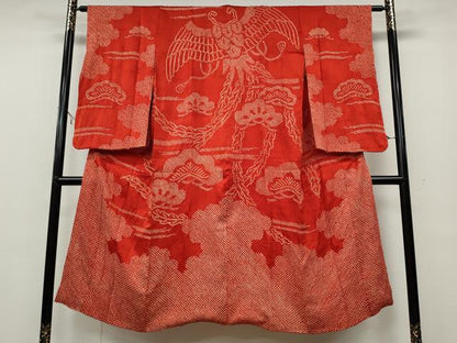 平和屋着物●アンティーク　大正ロマン　長襦袢　袷　総絞り　飛鳥松文　正絹　逸品　CAAX4441ut