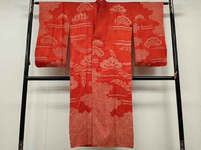 平和屋着物●アンティーク　大正ロマン　長襦袢　袷　総絞り　飛鳥松文　正絹　逸品　CAAX4441ut