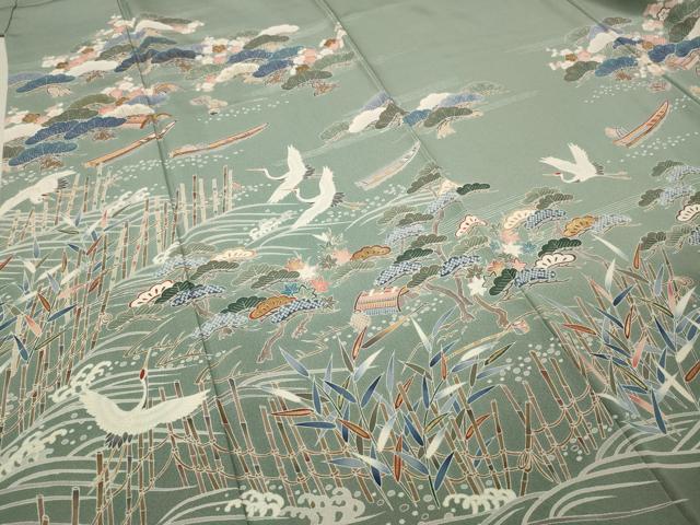 平和屋着物●訪問着 駒刺繍 飛鶴舟草木文 金彩 正絹 逸品 CAAX4444ut