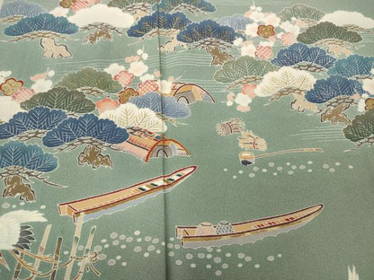 平和屋着物●訪問着 駒刺繍 飛鶴舟草木文 金彩 正絹 逸品 CAAX4444ut