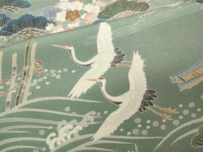 平和屋着物●訪問着 駒刺繍 飛鶴舟草木文 金彩 正絹 逸品 CAAX4444ut