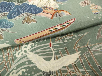 平和屋着物●訪問着 駒刺繍 飛鶴舟草木文 金彩 正絹 逸品 CAAX4444ut