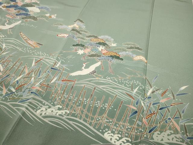 平和屋着物●訪問着 駒刺繍 飛鶴舟草木文 金彩 正絹 逸品 CAAX4444ut