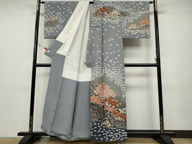 平和屋着物●訪問着　刺繍　草花尽くし　暈し染め　金彩　正絹　逸品　CAAX4446ut