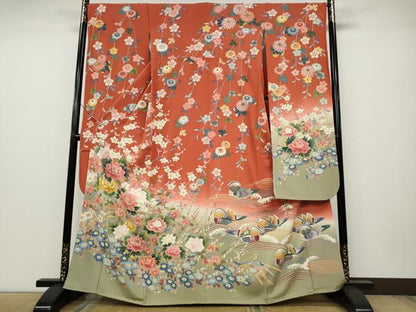 平和屋着物●豪華振袖　友禅　作家物　鴛鴦枝花文　暈し染め　正絹　逸品　CAAX4448ut