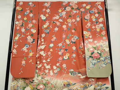 平和屋着物●豪華振袖　友禅　作家物　鴛鴦枝花文　暈し染め　正絹　逸品　CAAX4448ut