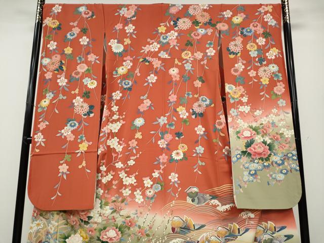 平和屋着物●豪華振袖　友禅　作家物　鴛鴦枝花文　暈し染め　正絹　逸品　CAAX4448ut