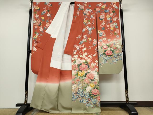 平和屋着物●豪華振袖　友禅　作家物　鴛鴦枝花文　暈し染め　正絹　逸品　CAAX4448ut