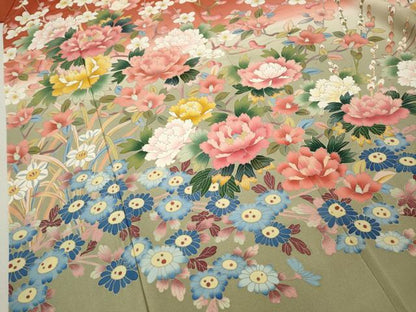 平和屋着物●豪華振袖　友禅　作家物　鴛鴦枝花文　暈し染め　正絹　逸品　CAAX4448ut
