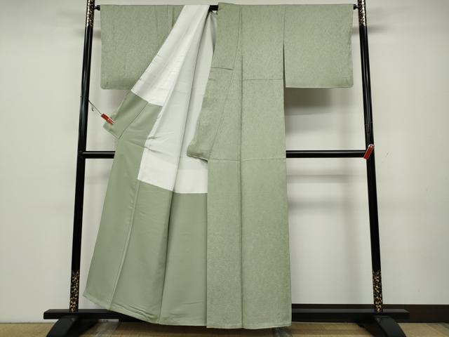 平和屋着物●上質な色無地　南天地紋　裏葉柳色　正絹　逸品　CAAX4461ut